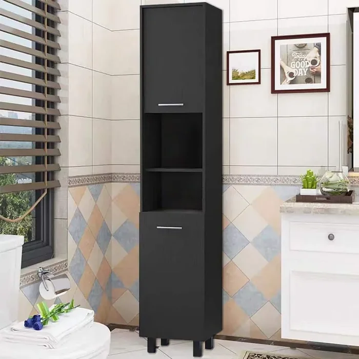 2-Door Black Pantry Cabinet, with 2 2-Cabinet Spaces and 2 Open Shelves