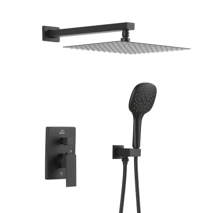 2-Handle 3-Spray Square High Pressure Shower Faucet with 12 in. Shower Head in Matte Black (Valve Included)