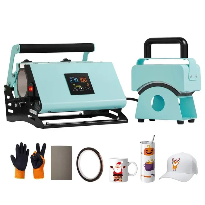 2-in-1 Tumbler & Hat Heat Press Machine, Mini Hat Press for Caps & Tumblers (11-30 oz.), Time+Temperature Control, Green