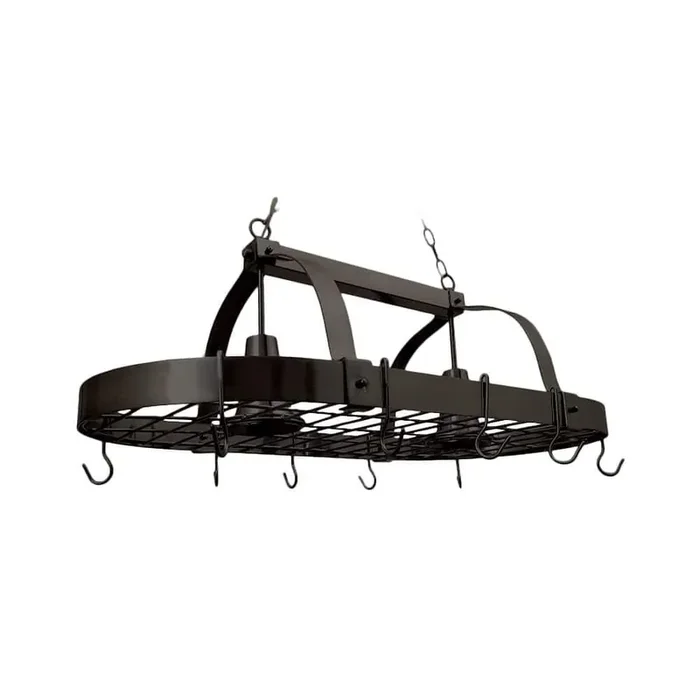2-Light Oil-Rubbed Bronze Kitchen Pot Rack Light with Hooks