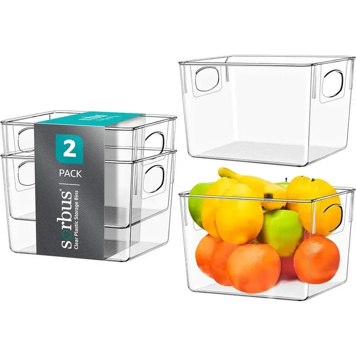 2-Pack Clear Plastic Stackable Pantry Organizer Set Storage Bins for Fridge