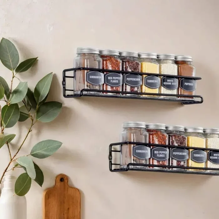 2-Piece Black Spice Herb Jar Rack Holder For Kitchen Door Cupboard Storage Wall Mounted
