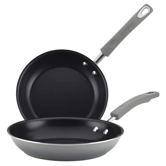 2-Piece Classic Brights Hard Enamel Aluminum Nonstick Skillet Set, 9.25 in. and 11 in., Sea Salt Gray Gradient