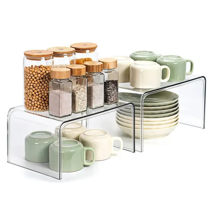 2 -Piece Clear Smooth Spice Racks, Cabinet Spice Organizer for Kitchen Pantry Storage, Countertop Desk Shelves