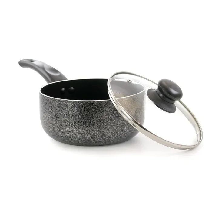 2 qt. Aluminum Nonstick Sauce Pan in Gray with Glass Lid