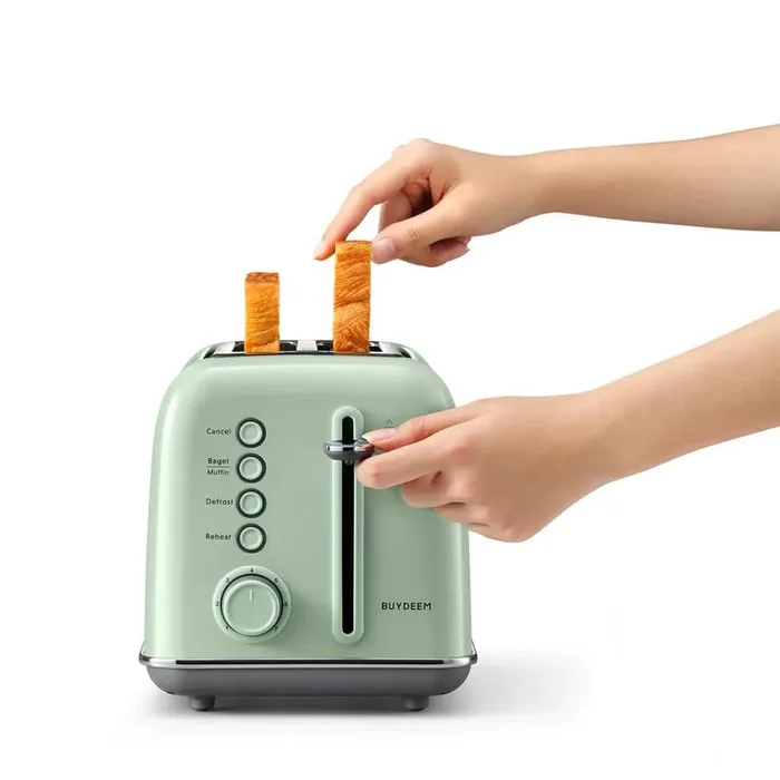 2-Slice Cozy Greenish Extra-Wide Slot Toaster with Removal Crumb Tray and 7-Shade Settings