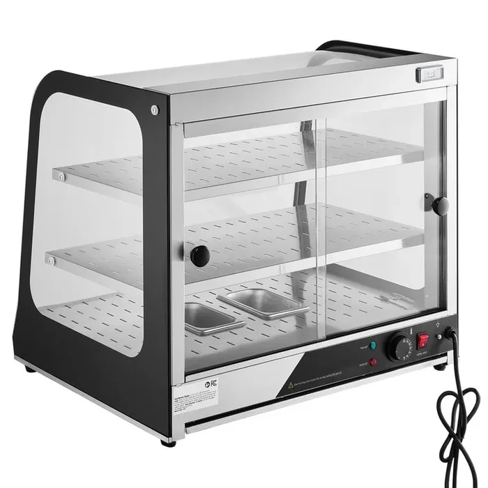 2-Tier Commercial Food Warmer Display, 117 qt. Black Buffet Server with 2-Tier Crocks
