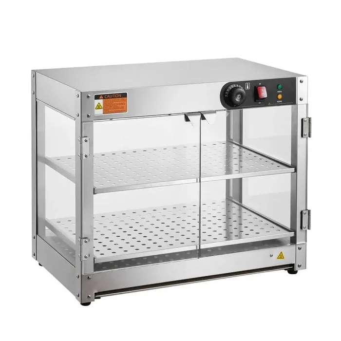 2-Tier Commercial Food Warmer Display 800W, Adjustable Temperature 86°F~185°F, 58L in Silver Buffet Server with 2 Crocks