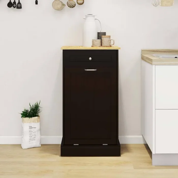 20 in Single Compartment Tilting Black Kitchen Trash Cabinet with 1 Drawer