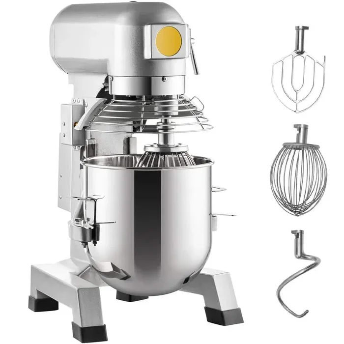20 qt. Commercial Food Mixer, 750 W Electric Mixer, 3 Speeds Adjustable 108/199/382 RPM, Stainless Steel
