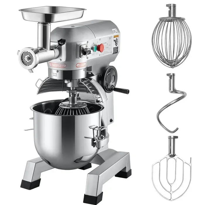 20 qt. Commercial Stand Mixer 1100 W Multifunctional Electric Food Mixer with Meat Grinder 3 Speeds Dough Hook in Silver