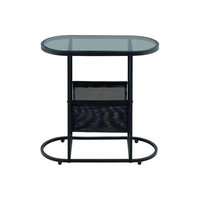 21.2 in. L x 9.9 in. W x 22.4 in. H Small Black Oval Glass Sideboard Ready to Assemble Kitchen Cabinet with Shelves