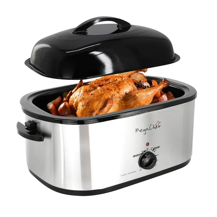 22 qt. Electric Roaster Oven in Silver with High Dome Self-Basting Lid