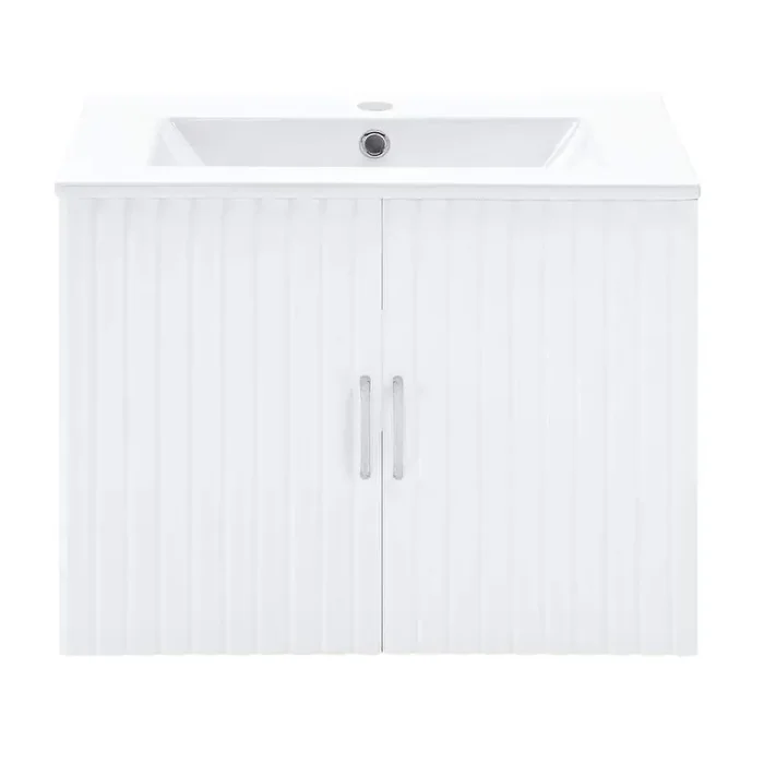 24 in. MDF Hanging White Bathroom Vanity Cabinet with White Sink and Soft-Close Doors