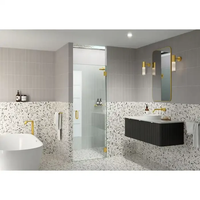 25.25 in. W x 78 in. H Pivot/Hinged Frameless Shower Door in Satin Brass – Door Only – Width Adj 25.625 – 26.025
