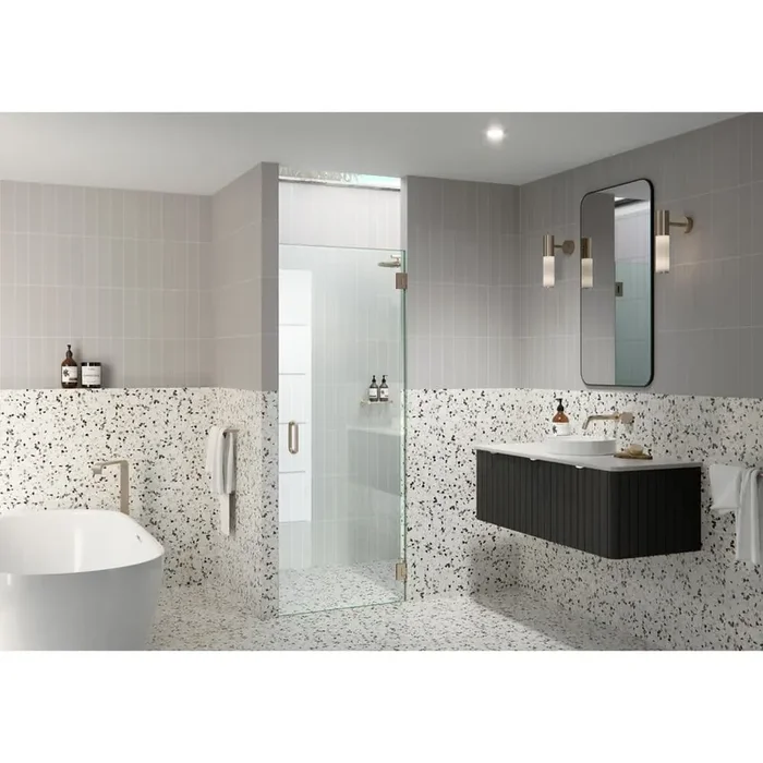 25.75 in. W x 78 in. H Pivot/Hinged Frameless Shower Door in Brushed Bronze-Door Only-Width Adj 26.125-26.525