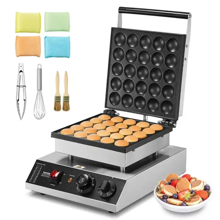 25-Pieces 43mm Diameter Mini Dutch Pancake Maker 1700 W Commercial Electric Grill Waffle Cone Waffle Maker