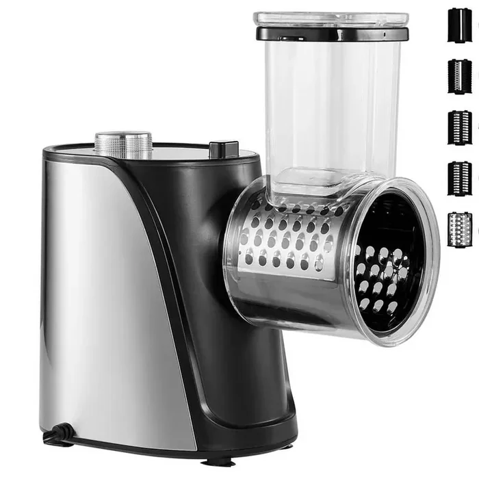 250W Electric Cheese Grater and Salad Maker,Vegetable Slicer and Shredder w/ 5-Attachments, Stainless Steel Fruit Cutter