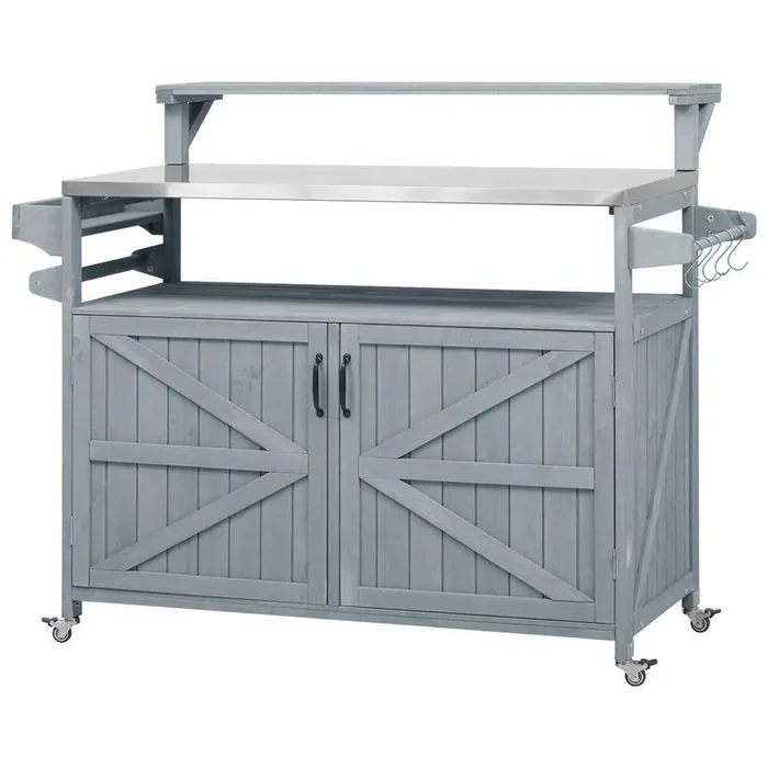 27 in. x 53.3 in. x 43.1 in. Blue Outdoor Kitchen Cabinet with Raised Shelf, Stainless Steel Top, Internal Storage Rack