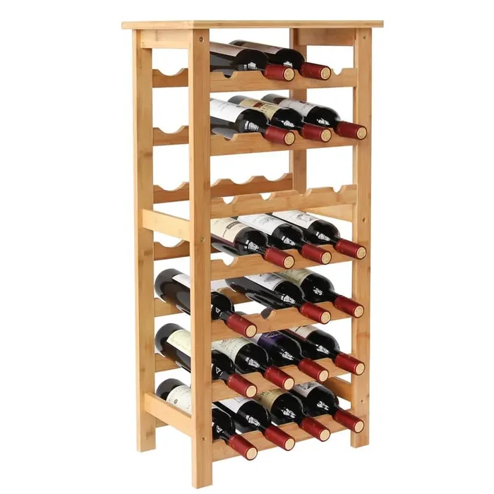 28-Bottles Natural Bamboo Floor Wine Rack
