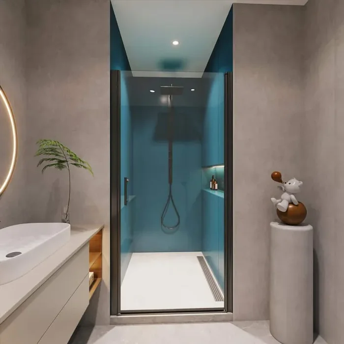 28 to 29 3/8 in. W x 72.00 in. H Pivot Semi-Frameless Shower Door in Matte Black with Clear Tempered Glass