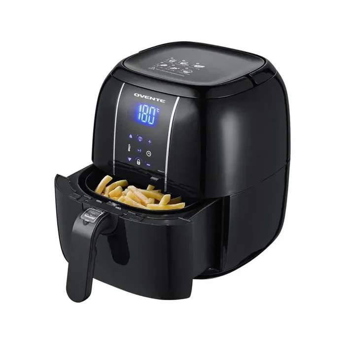 3.2 Qt. Black Air Fryer Grill Pan and Non-Stick Frying Basket Auto Shut-Off 6 Cooking Presets Touch Sensor