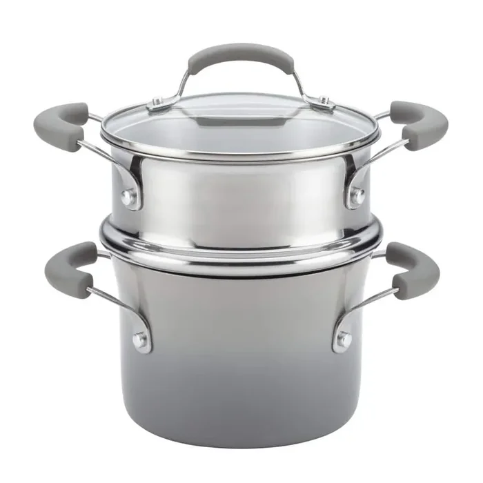 3 qt. Classic Brights Aluminum Nonstick Sauce Pot and Steamer Insert Set, Sea Salt Gray Gradient