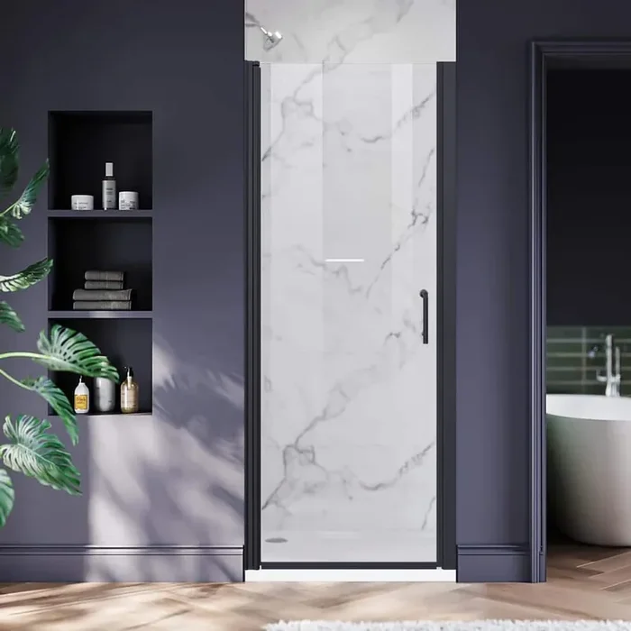 30-31 3/8 in. W x 72 in. H Pivot Semi-Frameless Shower Door in Black Swing Corner Shower Panel with Clear Glass, Handle