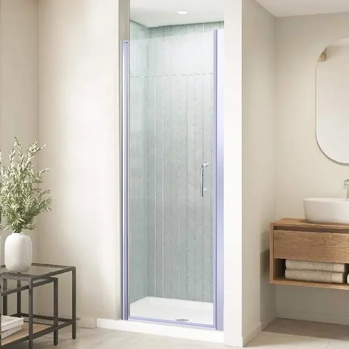 30-31 3/8 in. W x 72 in. H Pivot Semi-Frameless Shower Door in Chrome Swing Corner Shower Panel with Clear Glass,Handle