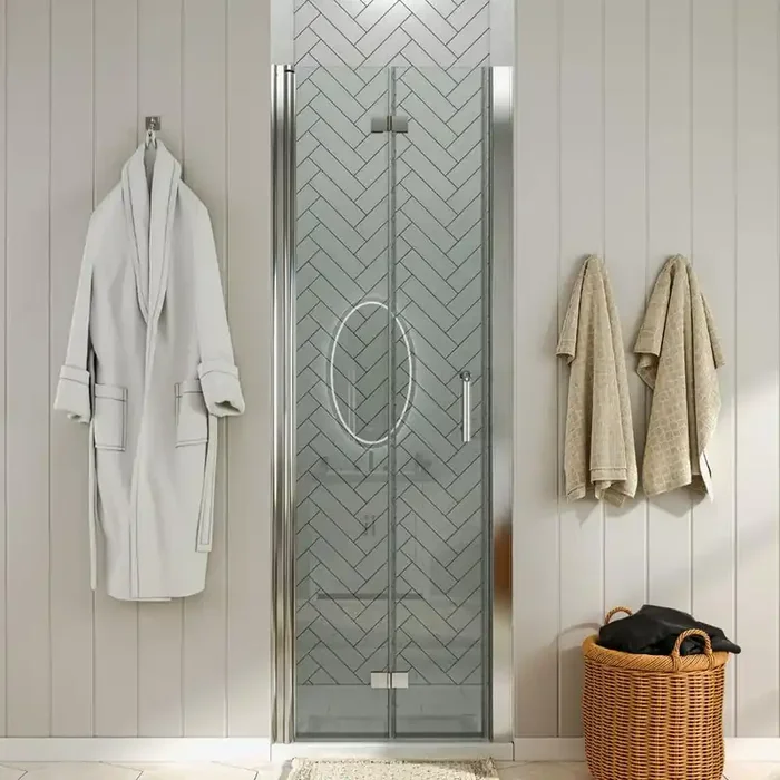 30 to 31-1/4 in. W x 72 in. H Bi-Fold Frameless Shower Doors in Chrome with Clear Glass