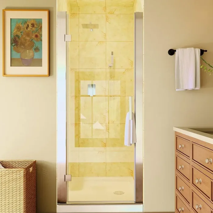 30 to 32 in. W x 72 in. H Pivot Swing Frameless Shower Door in Chrome with Clear Glass