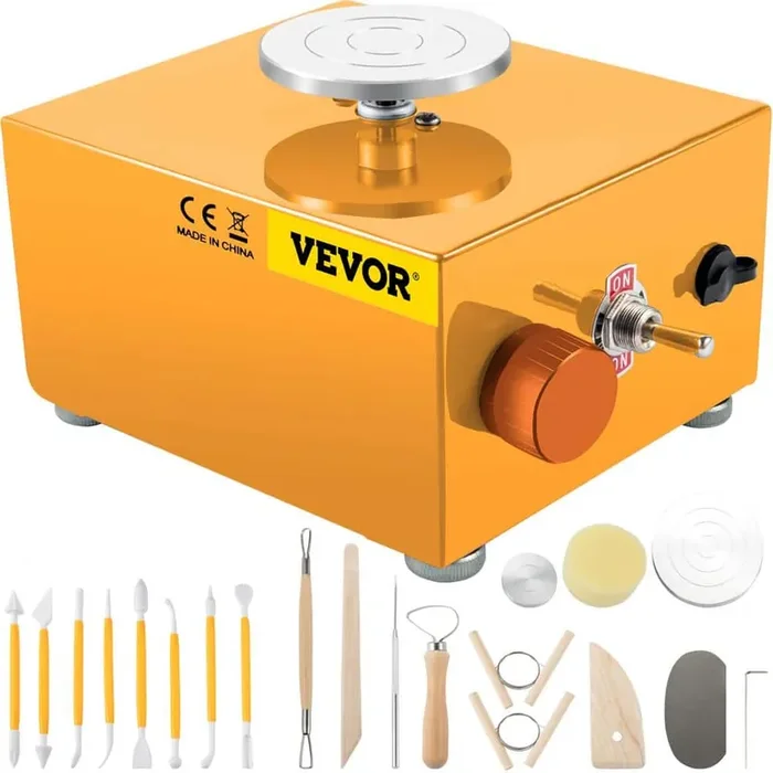 30 W Mini Electric Adjustable Speed Pottery Wheel with 3 Turntables Trays and 16 pcs Tools for Art Craft Work, Yellow