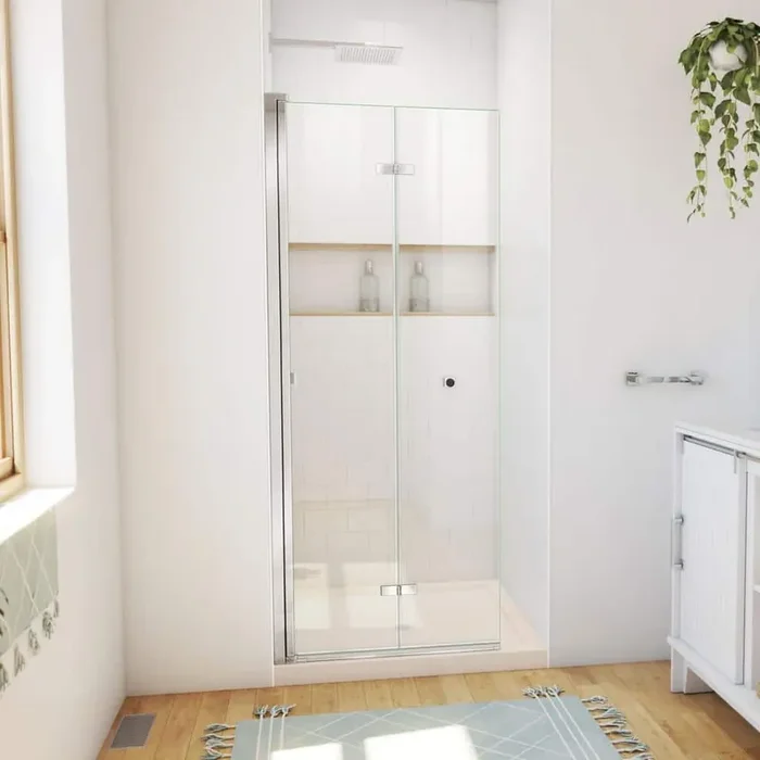 32 in. L x 32 in. W x 74 3/4 in. H Alcove Shower Kit with Bi Fold Frameless Shower Door and Shower Pan, C/Bsc