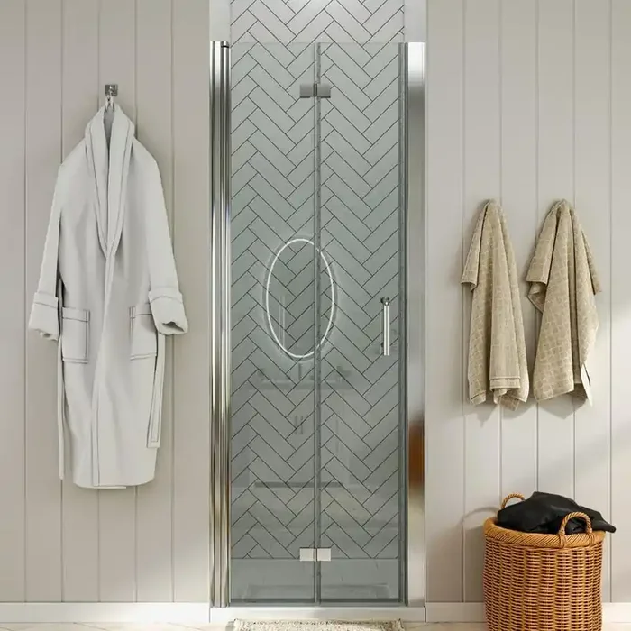32 to 33-1/4 in. W. x 72 in. H Bi-Fold Frameless Shower Doors in Chrome with Clear Glass