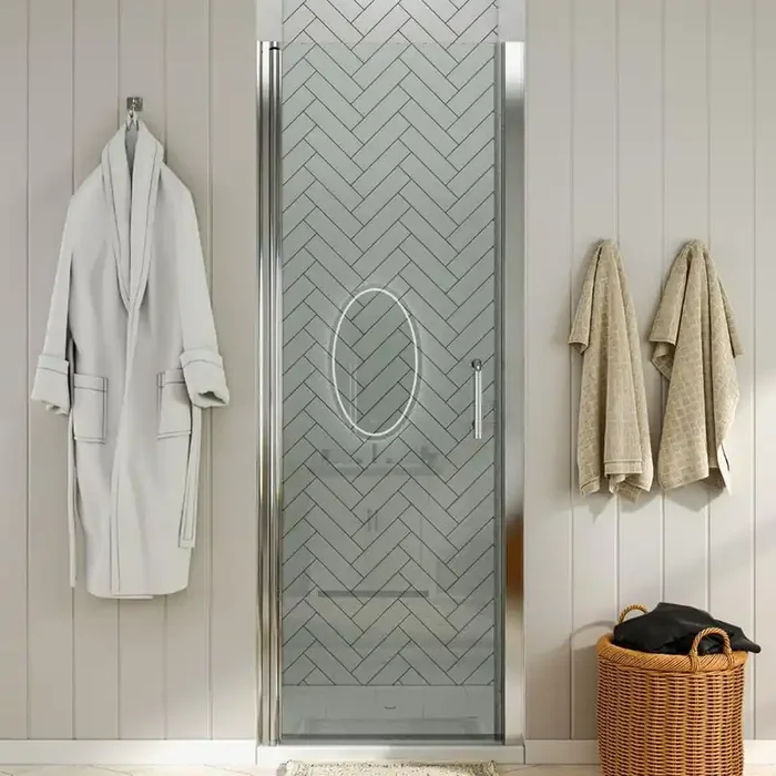 32 to 33-1/4 in. W x 72 in. H Pivot Swing Frameless Shower Door in Chrome with Clear Glass