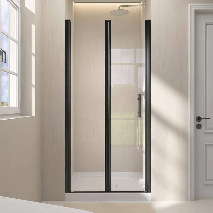 32 to 33.25 in. W x 72 in. H Frameless Shower Door Bifold Swing Pivot Small Foldable Shower Glass Door in Matte Black