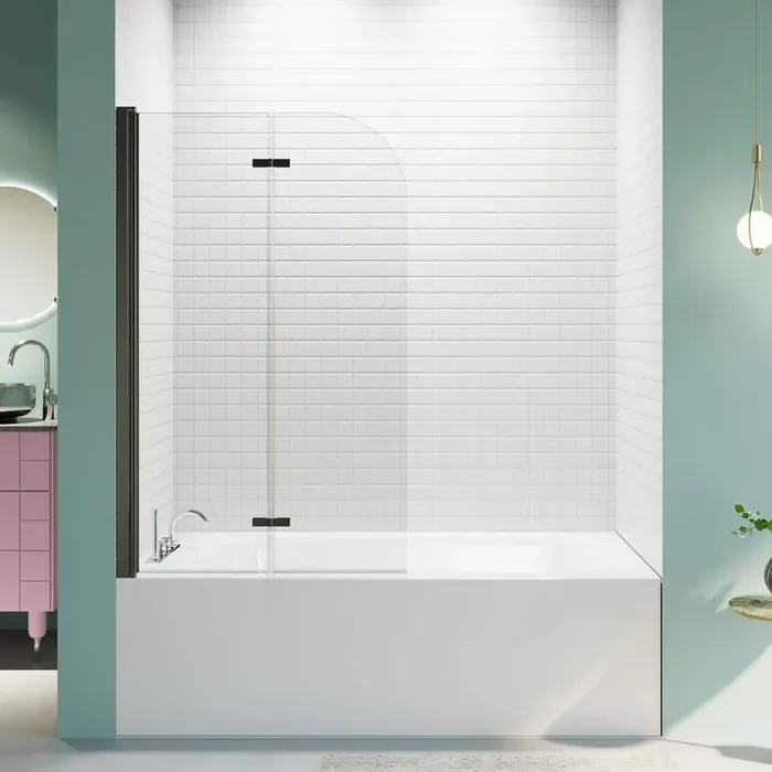 34 in. W x 58 in. H Pivot Frameless Folding Shower Doors in Matte Black Finish with Tempered Glass