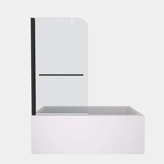 34 in. W x 58 in. H Pivot Frameless Tub Door in Matte Black with 1/4 in. 6 mm Tempered Clear Glass