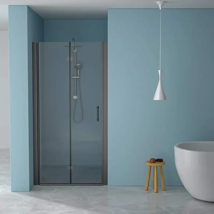 34 in. W x 72 in. H Bifold Semi Frameless Shower Door in Black Finish with Clear Glass