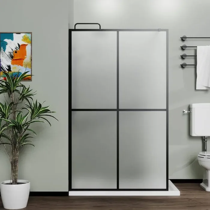 34 in. W x 72 in. H Fixed Framed Shower Door in Black with Frosted Glass