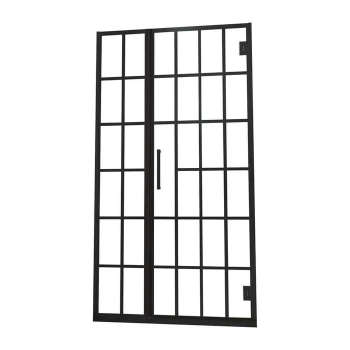 34 in. W x 72 in. H Pivot Frameless Shower Door in Matte Black with Pattern Glass