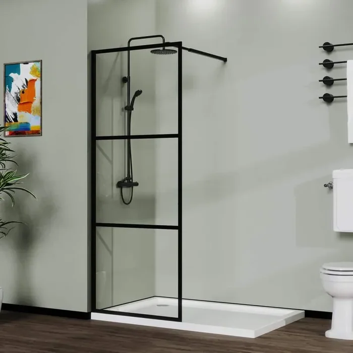34 in. W x 72 in. H Single Fixed Framed Shower Door in Black Finish with Tempered Glass