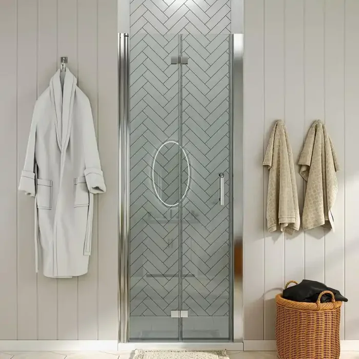 34 to 35-1/2 in. W x 72 in. H Bi-Fold Frameless Shower Doors in Chrome with Clear Glass