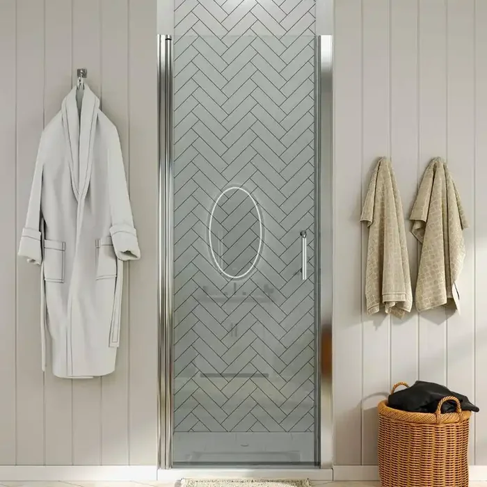 34 to 35-1/2 in. W x 72 in. H Pivot Swing Frameless Shower Door in Chrome with Clear Glass