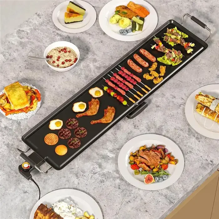 35 in. Aluminum Extra Large Electric Teppanyaki Grill with Adjustable Temperature Thermostats and Drip Tray