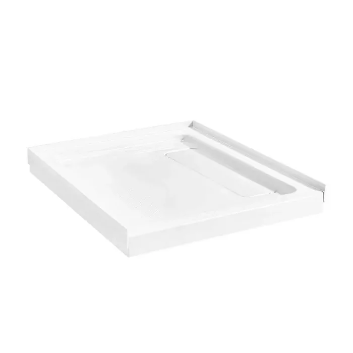 36 in. L x 36 in. W Alcove and Corner Shower Pan Base Square with Hidden Side Drain and White Acrylic, Reversible Design