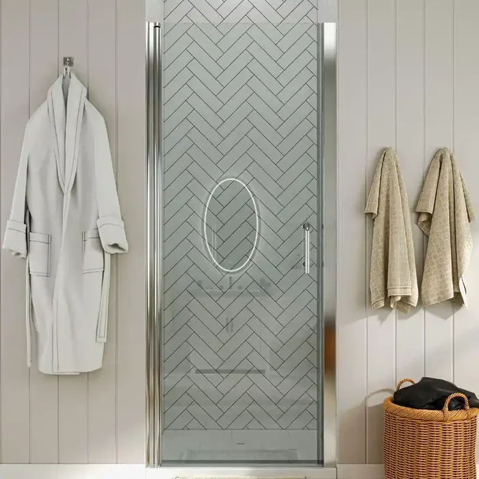 36 to 37-1/4 in. W x 72 in. H Pivot Swing Frameless Shower Door in Chrome with Clear Glass