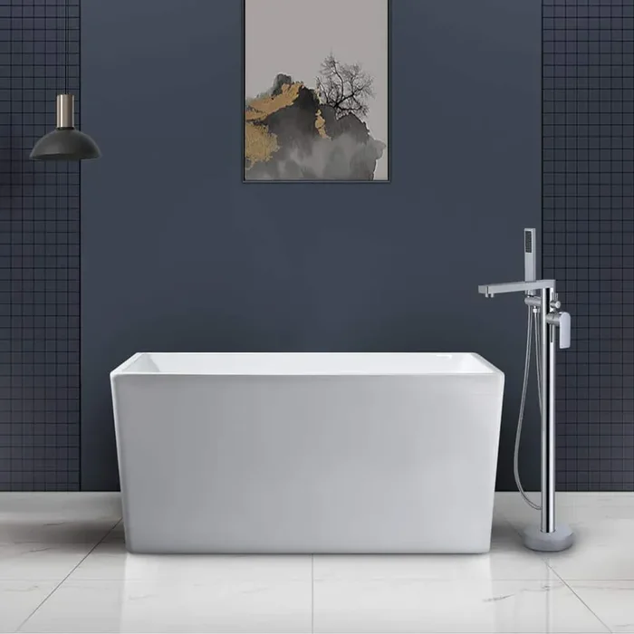 39 in. Contemporary Design Acrylic Flatbottom Soaking Tub Freestanding Bathtub in White