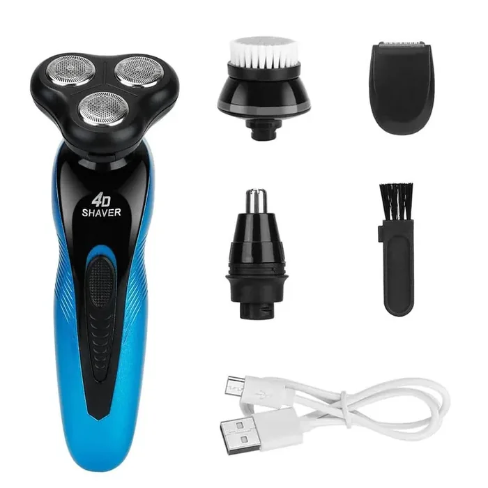 4-in-1 Cordless Electric Razor, Rechargeable Shaver Beard Trimmer, IPX7 Waterproof for Men in Blue