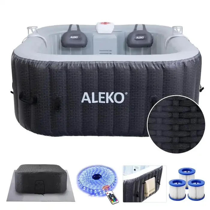 4-Person 120-Jet Mia Inflatable Jetted Square Hot Tub Energy Efficient Cover Gray with Weave Pattern 158 Gal. 110-Volt